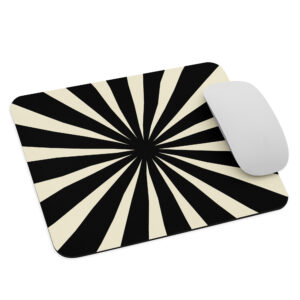 A mouse pad with black radiant design