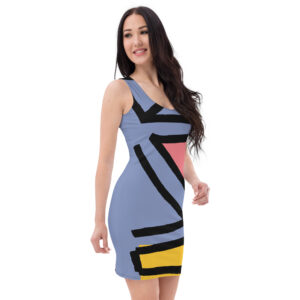 A woman wearing abstract design dress