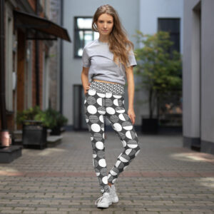 Woman wearing a polka abstract design leggings