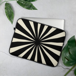 A laptop sleeve with a black radiant design